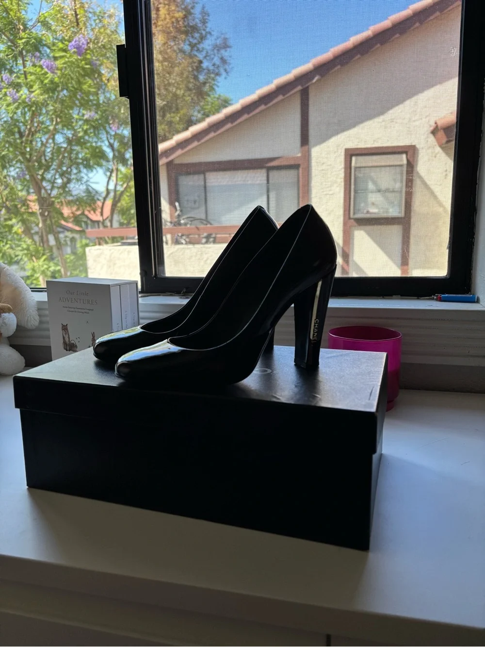 CHANEL Black Patent Leather High Heel Pumps
